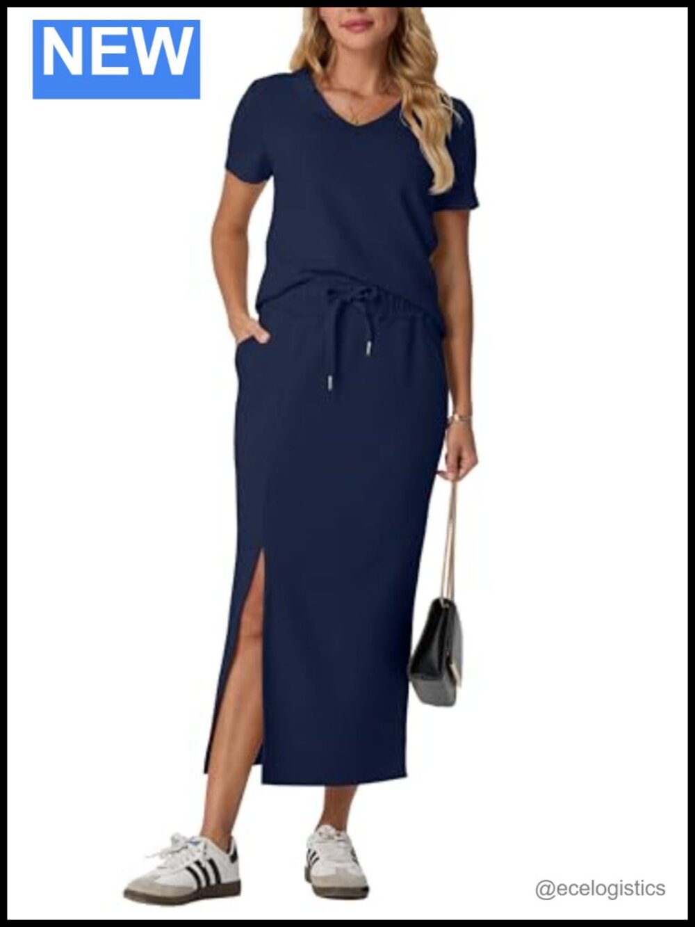 2 Piece Skirt Set Wrinkle-Free Short Sleeve Midi